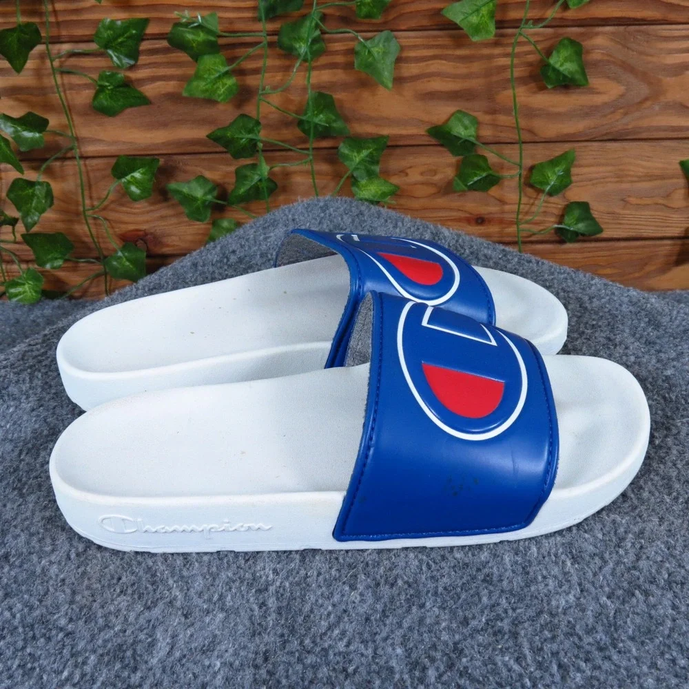 Champion IPO Men Slide Sandals Size 7 Athletic Pool‎ Shower Royal Blue White